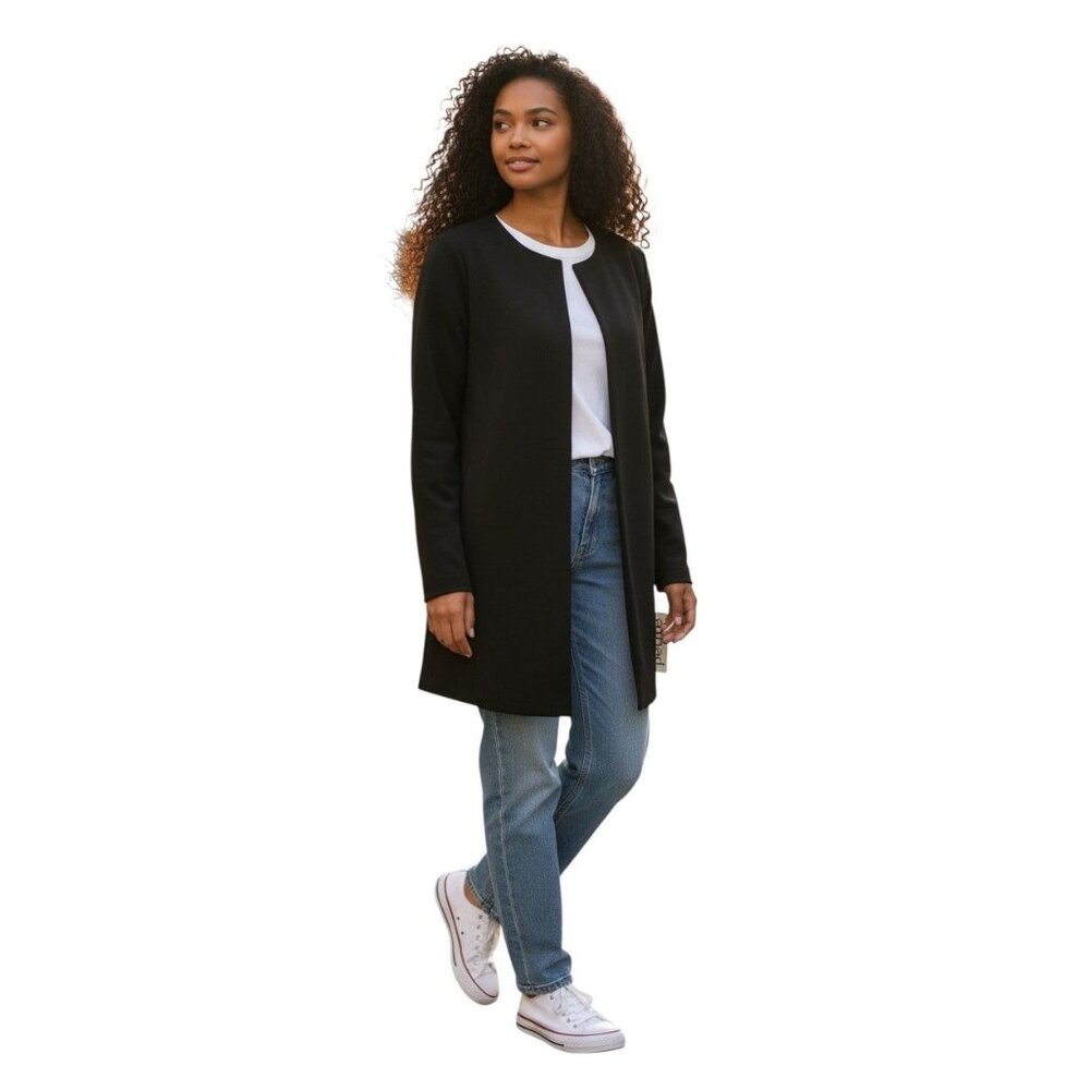 Amanda & Chelsea Petite Black Topper Coat Long Sleeve Mid Length Size MP NWT